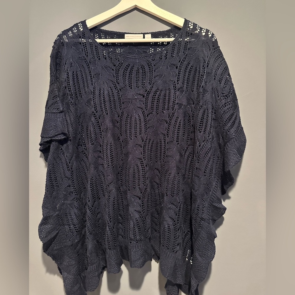 New York & Co Women's Size S/M Poncho Open Weave Top Navy Blue